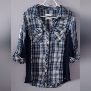 Blue Plaid Button-Up Shirt